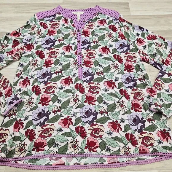 MATILDA JANE Womens Cream Purple Floral Longsleeve Blouse Large - Picture 2 of 6